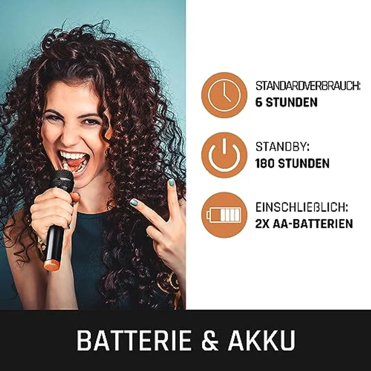 Lenco MCW-011 Kabelloses Mikrofon - Funkmikrofon mit Empfänger - 6,5mm Stecker - integrierter Akku mit 2000nAH - bis zu 15 Meter Reichweite - 863,5 MHz - Schwarz – Bild 5