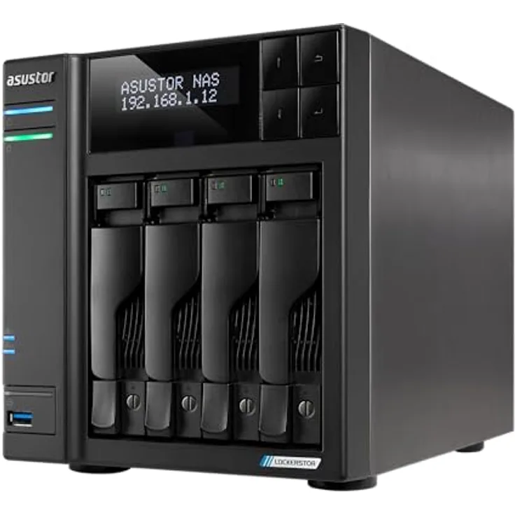 Asustor Lockerstor 4 Gen2+ AS6704T v2, 4-Bay NAS Storage mit Intel Quad-Core 2.0GHz CPU, Dual 5GbE Ports, 4GB RAM DDR4 und 4 M.2 SSD Slots (Ohne Festplatten)