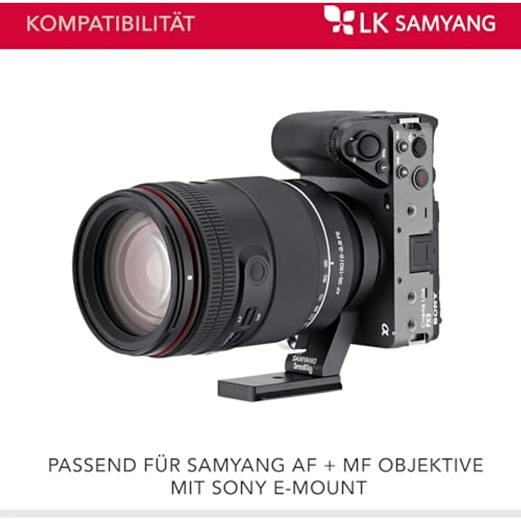 SAMYANG Stativschelle für Sony E-Mount, Schnellwechselplatte mit Arca-Swiss Funktion, kompatibel mit Manfrotto und DJI RS2, reduziert Kopflastigkeit für optimale Balance – Bild 4