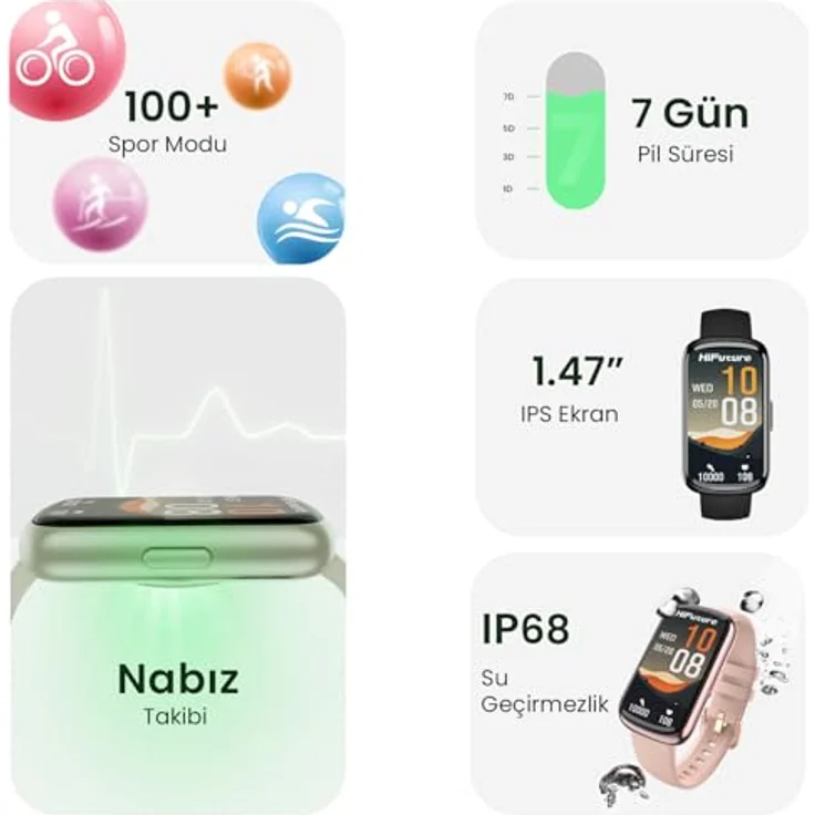 HiFuture EVO 2, Smartwatch mit 1,47" IPS-Display, über 100 Sportmodi, IP68 wasserdicht, klassisches Schwarz – Bild 6