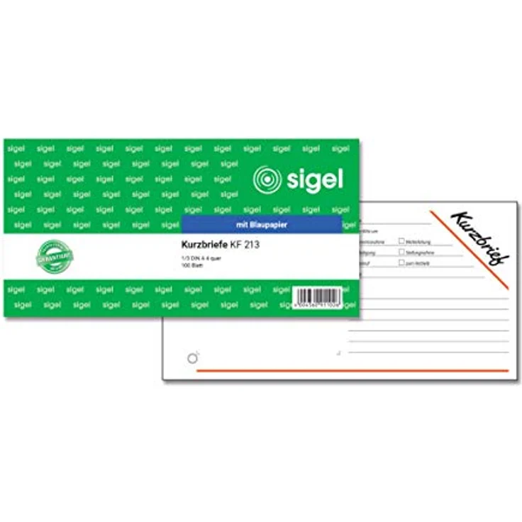 Sigel Formularblock Kurzmitteilung 1/3 A4, Abreißblock mit Blaupapier, 100 Blatt – Bild 1
