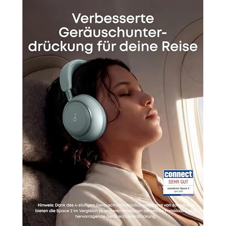 soundcore Space 2, Noise Cancelling Kopfhörer mit 50h Akku, LDAC Hi-Res Audio, Bluetooth 6.1, Nap-Modus, ergonomisch, schwarz – Bild 2