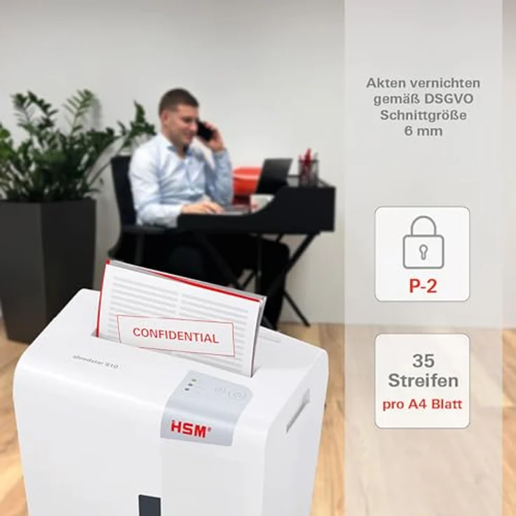 HSM shredstar S10 Aktenvernichter, Sicherheitsstufe P-2, 10 Blatt (Streifenschnitt) mit CD-Schredder – Bild 7