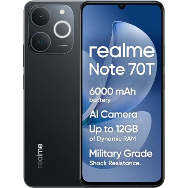 realme Note 70T 4G Smartphone, 4+128GB, 6000mAh Massive Battery, 7.94mm Ultra Slim, T7250 Octa-Core, 90Hz Eye Comfort Display, 13MP AI Kamera, Schwarz – Bild 1