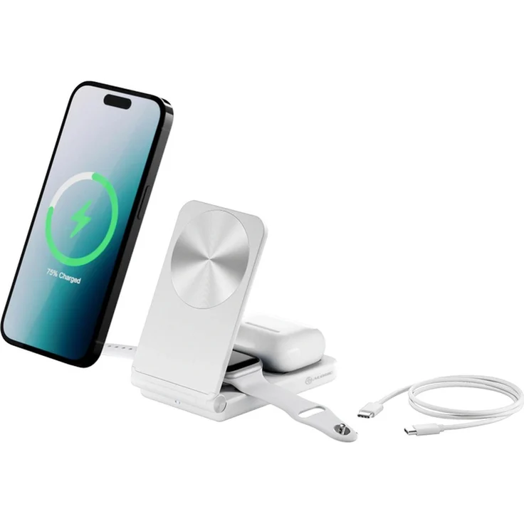 Alogic Yoga 3 In 1 Wireless Charger (5 W), Kompakter Ladeständer für MagSafe iPhone, AirPods und Apple Watch, Weiß