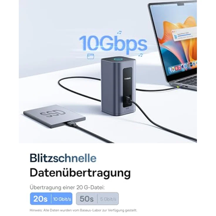 Baseus Nomos Air Docking Station 12 in 1, USB-C Hub mit 4K HDMI/DP, Dual-Display, 10Gbps USB-Anschlüsse, 100W PD, Gigabit-Ethernet, kompatibel mit macOS/Windows (ohne Netzteil) – Bild 5