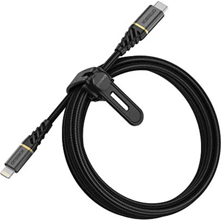 OtterBox verstärktes, umflochtendes Premium USB-C auf Lightning Kabel, Mfi zertifiziert, Schnelllade Kabel für iPhone und iPad, Ultra-Robust und getestet auf Biegsamkeit und Flexibilität, 2M, Schwarz