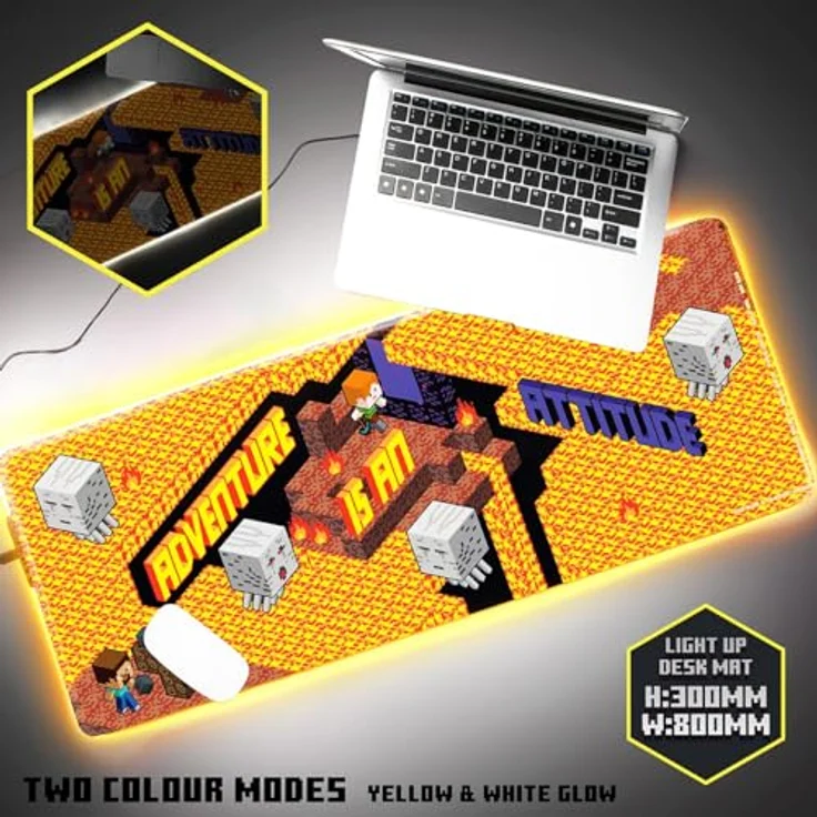 Paladone Products Minecraft Light Up Desk Mat, RGB Mausmatte mit gelbem und weißem Glühen, 80 cm x 30 cm – Bild 3