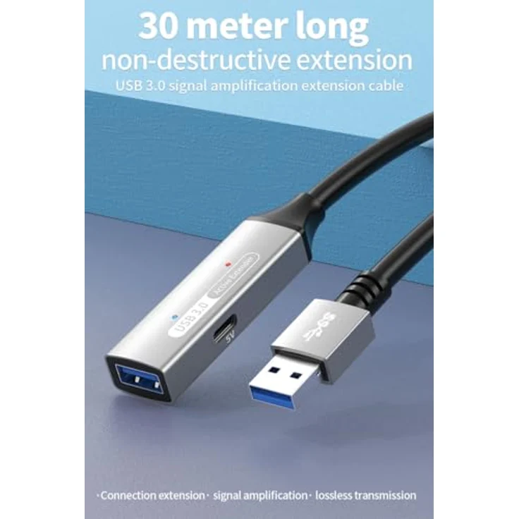 PremiumCord USB 3.2 Gen1 Verlängerungskabel 15m mit Repeater, schwarze Bauweise für optimale Signalqualität – Bild 5