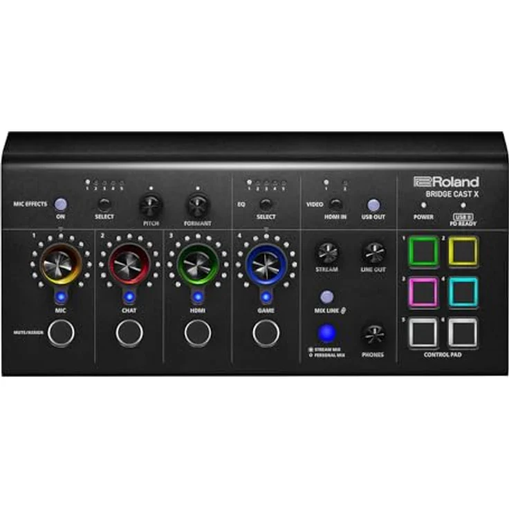 Roland Bridge Cast X, professionelles Audio-Interface für Streaming, Mischpult mit XLR-Mikrofonvorverstärker, Schwarz – Bild 1