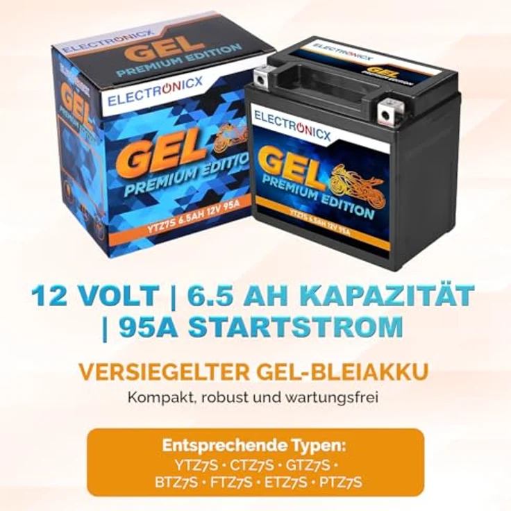 Electronicx GEL Edition YTZ7S 6.5Ah 12V Motorradbatterie – wartungsfrei, auslaufsicher, tiefentladungsfest für Motorrad, Roller, Quad, ATV und Jetski – Bild 5