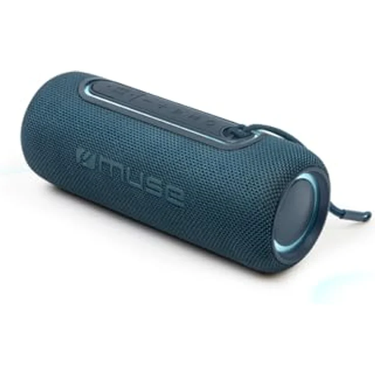 MUSE M-780 BTB Bluetooth-Lautsprecher, 20 W, spritzwassergeschützt IPX5, mit bunten Lichtern, Blau, Musikwiedergabe bis zu 10 Stunden
