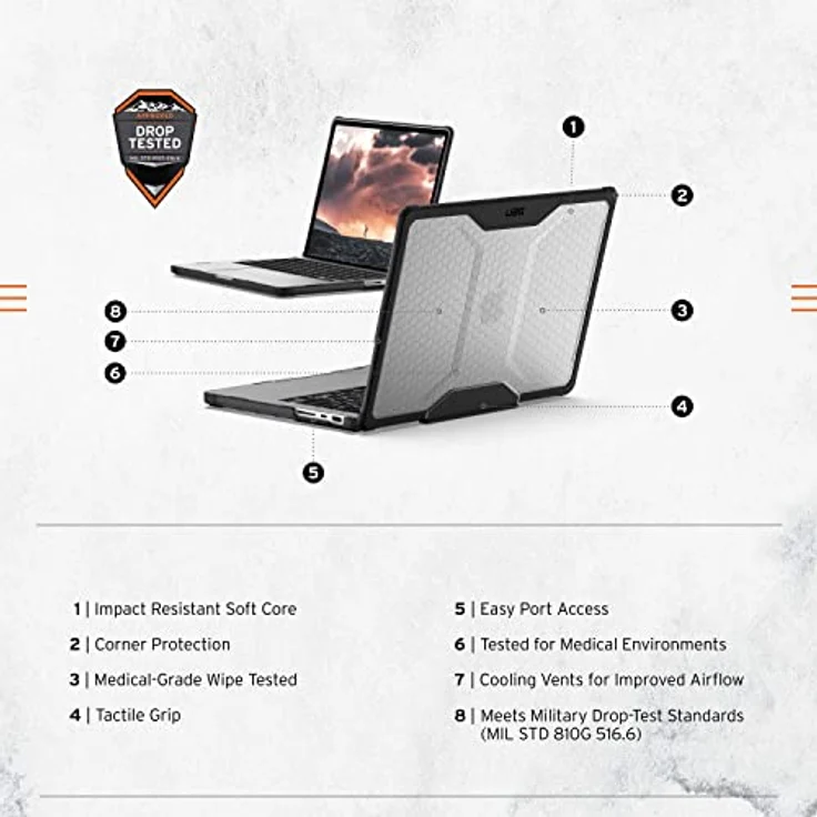 Urban Armor Gear Plyo Case für das Apple MacBook Pro 14" Zoll (M1-2021) Hülle [Sturzfeste Schutzhülle nach US-Militärstandard, Integrierte Lüftungsschlitze] Ice (transparent), 134000114343 – Bild 2
