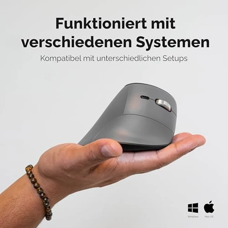 BakkerElkhuizen FastForward Pro, Vertikale Ergonomische Maus mit Hyperscroll, Bluetooth/2.4G/USB-C, 2400 DPI, Wiederaufladbar, Für Windows & Mac – Bild 5