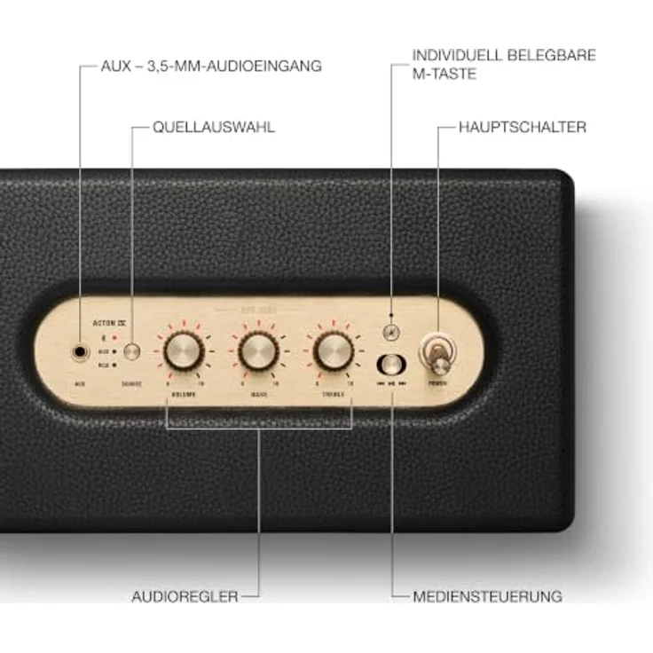 MARSHALL Acton IV Bluetooth-Home-Lautsprecher, raumfüllender Stereo-Sound, verbesserte Hochtöner, Black & Brass – Bild 7