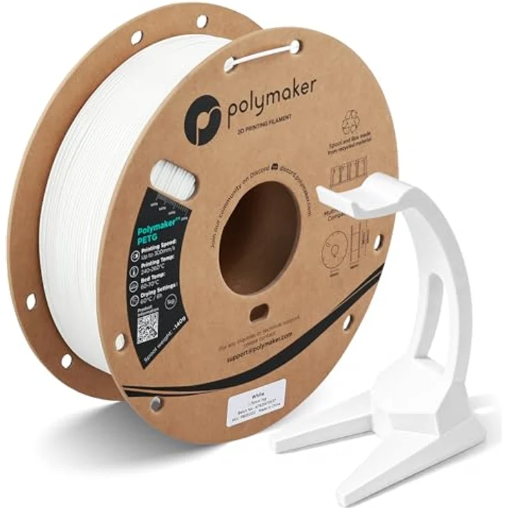 Polymaker PETG Weiß 3D Drucker Filament 1.75mm 1kg, hoher Durchfluss, hohe Festigkeit, schnelles Drucken bis zu 300mm/s, hervorragende Schichthaftung, verzerrungsfrei – Bild 1
