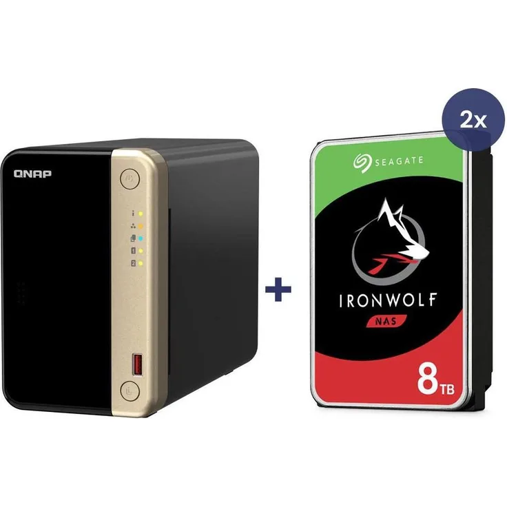 QNAP NAS TS-264-8G, 2-Bay Network Attached Storage mit 16TB (2x 8TB Seagate IronWolf), 8GB RAM
