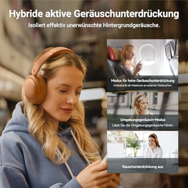 Edifier V80 Hybrid Kopfhörer mit aktiver Geräuschunterdrückung, Echtes drahtloses Over-Ear-Bluetooth Headset, 45 Stunden Spielzeit, Hi-Res Audio, Multipoint Verbindung - Braun – Bild 3