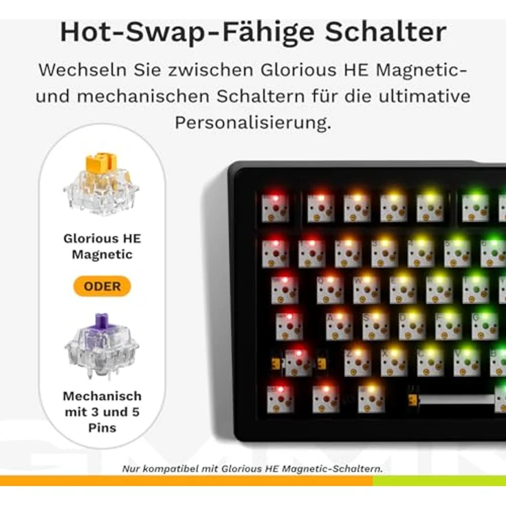 Glorious GMMK 3 Pro HE Wireless 75 % Gaming-Tastatur, ANSI (US), Fox HE Switches, kabellos, schwarz – Bild 5