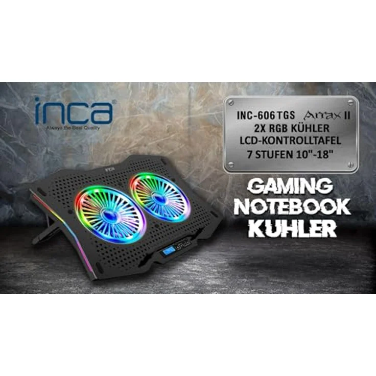 INCA INC-606TGS Notebook-Ständer mit Kühlfunktion, höhenverstellbar, USB-Hub und RGB-Lüfter mit 10 Lichteffekten – Bild 2