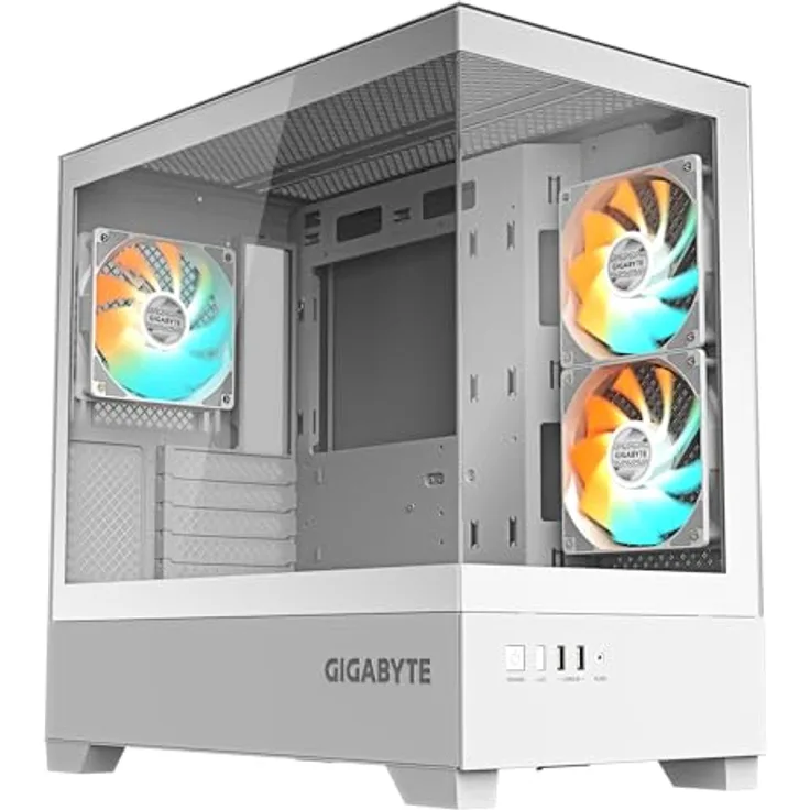 GIGABYTE C201 Panoramic Ice, Mid-Tower PC-Gehäuse mit gehärtetem Glas, Unterstützung für 360-mm-Radiator, inklusive 3 ARGB-Lüfter, USB 3.0, optimiertes Airflow-Design