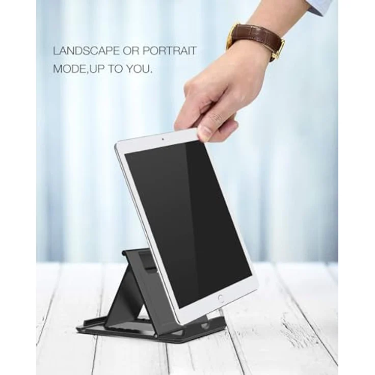 MoKo Mini Portable Handy / Tablet Ständer - Multi-Winkel Faltbar Gummi Desktop Halterung für 6-8'' Tablet, E-Reader, Smartphone, iPhone 7 / 7 Plus, iPad, Galaxy Tab, S7/ S7 Edge, Huawei P9, Schwarz – Bild 6