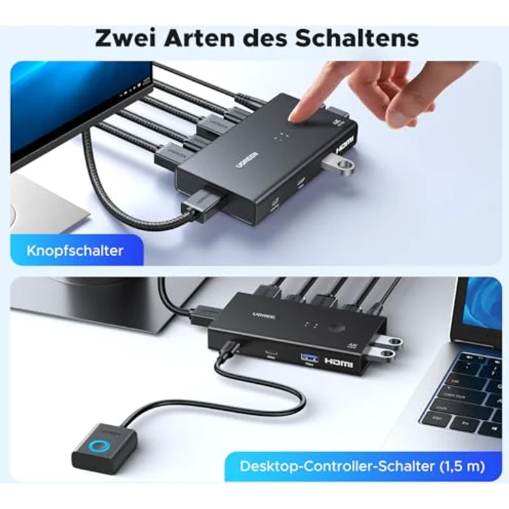 Ugreen KVM Switch AK502, 2in1 HDMI 2.0 Umschalter für zwei Geräte – Bild 7