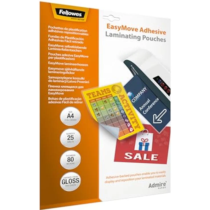 Fellowes Admire EasyDisplay, Laminiergerät mit 25 A4 Taschen für Laminierung, transparent – Bild 1