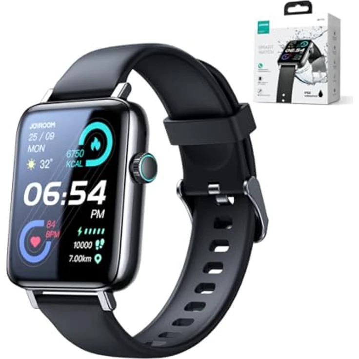 Joyroom Fit-Life Series (Polycarbonat, One Size), Sportuhr + Smartwatch mit Herzfrequenzmessung, Blut Sauerstoffmessung und über 80 Sportmodi, wasserdicht (IP68), Schwarz – Bild 2