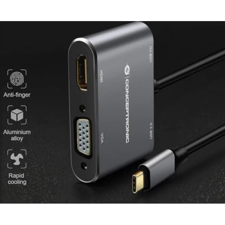 CONCEPTRONIC DONN16G 4-in-1 USB 3.2 Gen 1 Dockingstation, HDMI, VGA, USB-A 3.0, 100 W USB PD – Bild 3