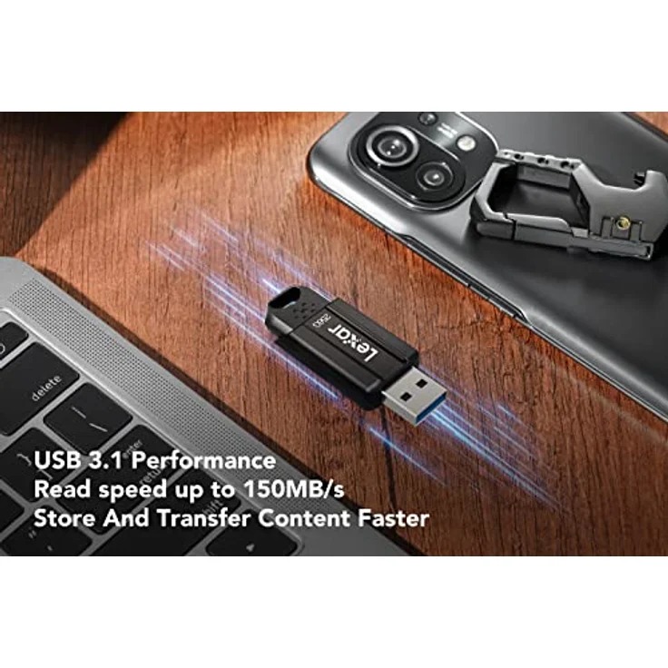 Lexar JumpDrive S80 USB 3.1 USB Stick 64GB, Bis Zu 150MB/s Lesen, Flash-Laufwerk für Computer, externe Speicherdaten, Foto, Video (LJDS080064G-BNBAG), Schwarz – Bild 3