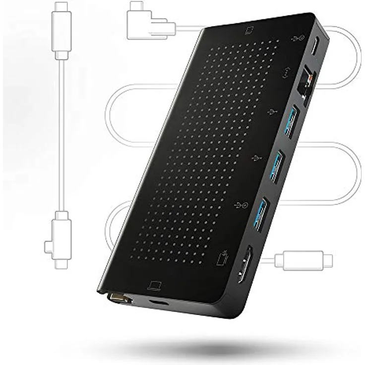 Twelve South 2892 Staygo | USB-C Hub für Typ C MacBooks, Laptops und iPad Pro, mit 1m Desktop-Kabel + verstaubarem Kabel für Zuhause, Büro oder unterwegs
