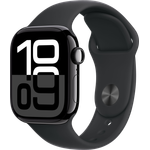 Apple Watch Series 10, 42 mm, GPS, Aluminiumgehäuse Diamantschwarz, Sportarmband Schwarz, S/M