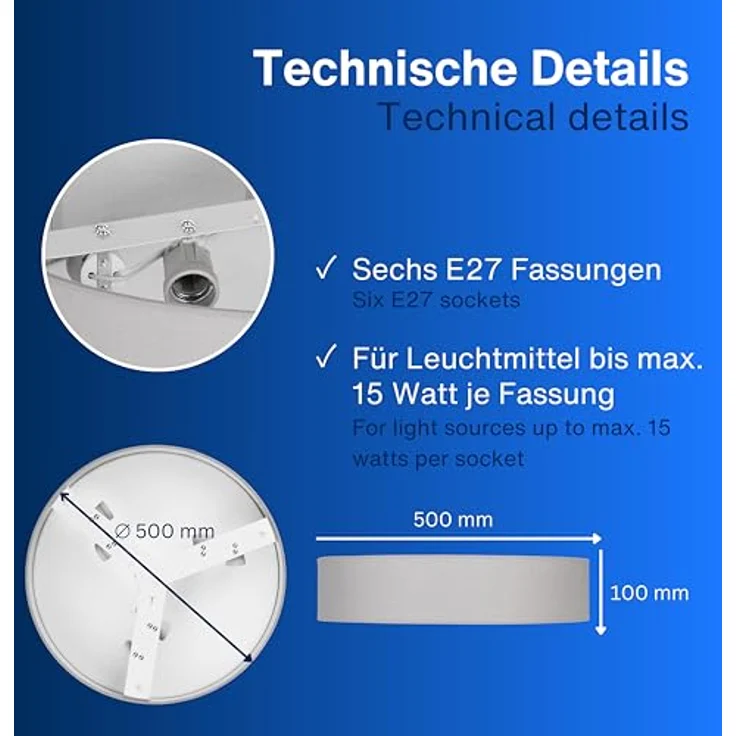 REV Deckenleuchte - Deckenlampe rund 50cm mit Stoff-Lampenschirm im Vintage-Look - grau – Bild 5