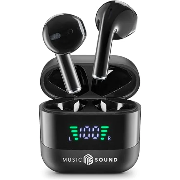 Music Sound Spark TWS Kopfhörer, Bluetooth, Wireless, LED-Display, 30 Stunden Wiedergabe, automatisches Pairing, Touch-Steuerung, Schwarz – Bild 1