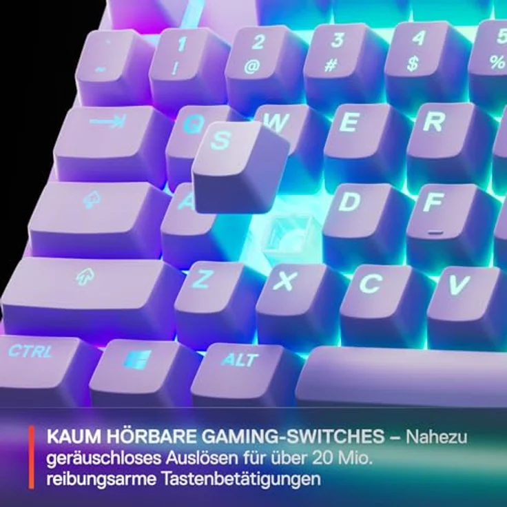 SteelSeries Apex 3 TKL Gaming-Tastatur, kabelgebunden, US QWERTY, RGB mit 8 Zonen, IP32 Wasser- und Staubschutz, Lavendel – Bild 5