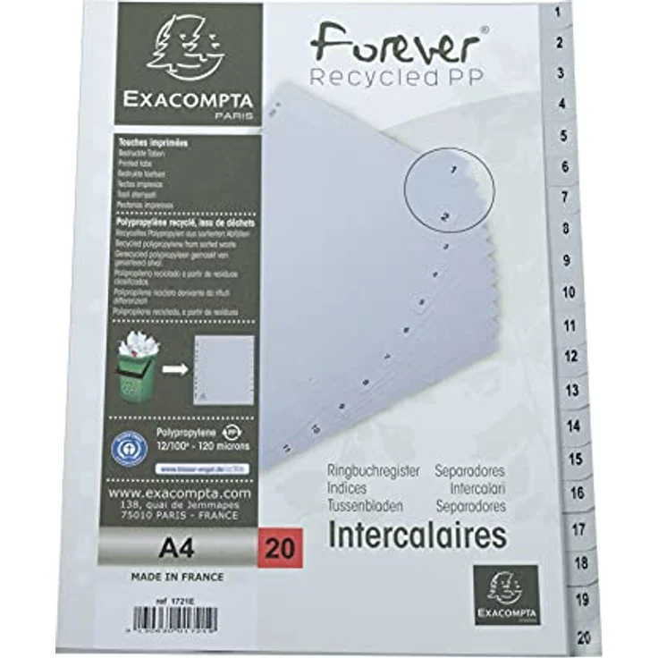 EXACOMPTA Aktenordner Exacompta Register aus Recyclingkunststoff 20-teil, flexible und reißfeste Qualität, DIN A4, blau - Preisvergleich – Bild 6