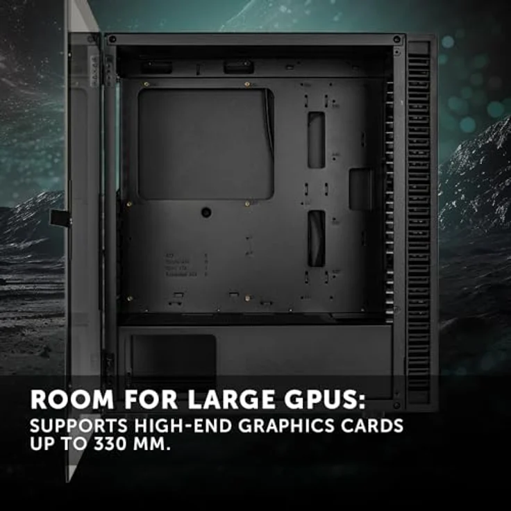 KOLINK Observatory HF Mesh Core Midi-Gehäuse, Hervorragende Belüftung, 330 mm GPU-Freiraum, Schwarz – Bild 5