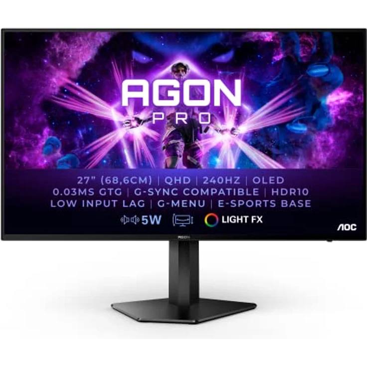 AOC Agon PRO AG276QZD - 27 Zoll QHD Monitor, 240 Hz, 0,03 ms GtG, FreeSync Premium Pro, G-Sync comp., HDR10 (2560x1440, HDMI, DisplayPort, USB Hub) schwarz – Bild 1