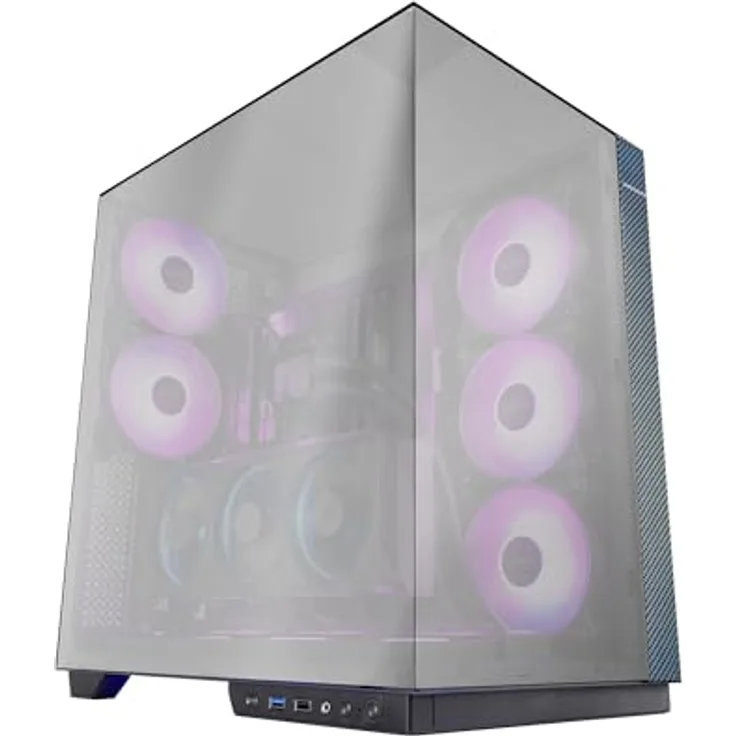 MARS GAMING MC-3GFPRO, ATX Gaming-Gehäuse mit dreifachem verspiegeltem Glas, 2x 120mm ARGB-Lüfter, vertikaler GPU-Montage und Carbonfaser-Finish, Schwarz