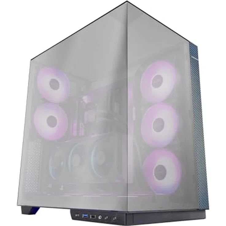 MARS GAMING MC-3GFPRO, ATX Gaming-Gehäuse mit dreifachem verspiegeltem Glas, 2x 120mm ARGB-Lüfter, vertikaler GPU-Montage und Carbonfaser-Finish, Schwarz – Bild 1