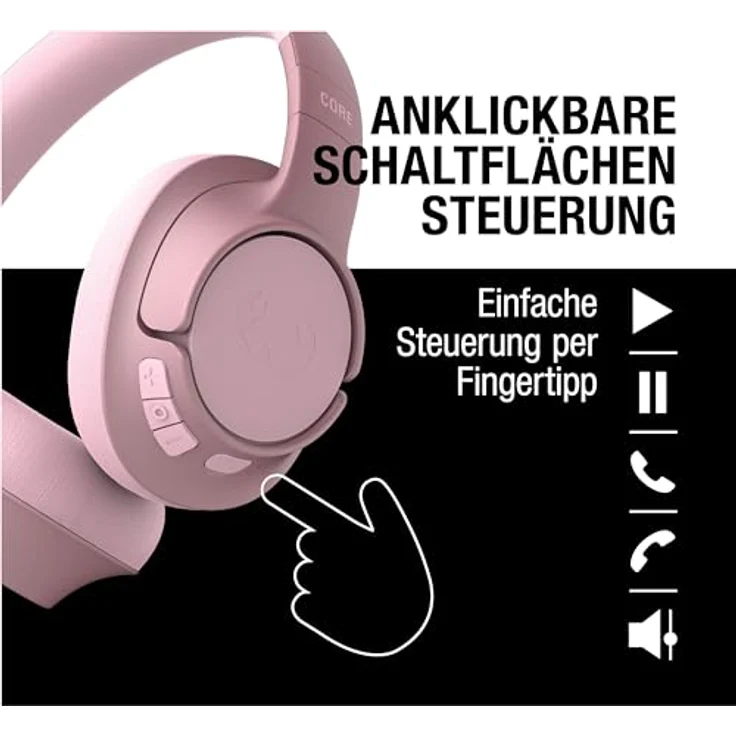 Fresh 'n Rebel Clam Core Bluetooth kopfhörer Over Ear mit ENC-Mikrofon (perfekte Anrufe), Kabellose kopfhörer mit Lautstärkeregler und Tasten für Wiedergabe/Pause, 45h Spielzeit (Rosa) – Bild 5