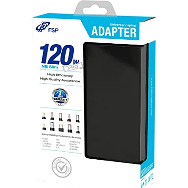 Fortron NB Pro 120, Notebook Netzteil mit 120 W, schlankes Design, schwarz, kompatibel mit Acer, ASUS, Lenovo, MSI und mehr