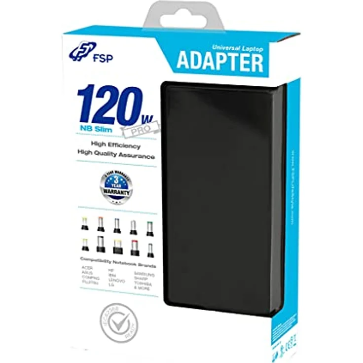 Fortron NB Pro 120, Notebook Netzteil mit 120 W, schlankes Design, schwarz, kompatibel mit Acer, ASUS, Lenovo, MSI und mehr – Bild 1