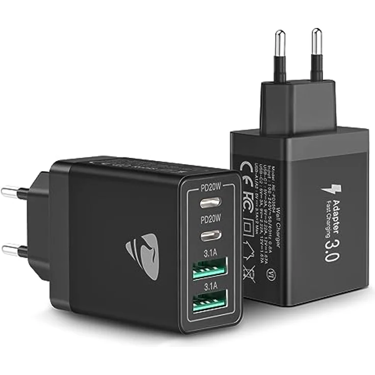 Aioneus 2-Pack USB C Ladegerät, 40W 4-Port Adapter mit PD 3.0, Schnellladegerät für iPhone und Samsung, Weiß – Bild 1