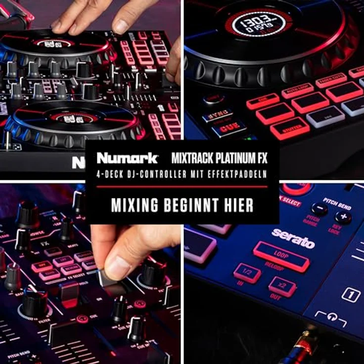 Numark Mixtrack Platinum FX - DJ-Controller für Serato DJ mit 4-Deck Kontrolle, DJ-Mixer, integriertem Audio Interface, Jogwheel-Displays und Effektpaddeln – Bild 9
