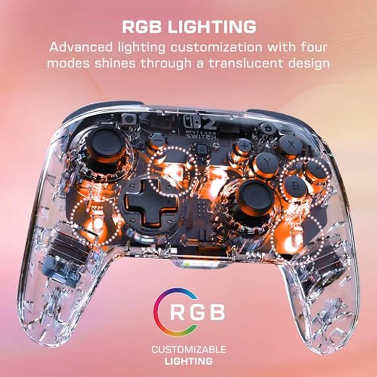 Turtle Beach Afterglow Transparent, Kabelloser RGB-Gaming-Controller mit einstellbaren Beleuchtungsmodi, offiziell lizenziert für Nintendo Switch 2 – Bild 4