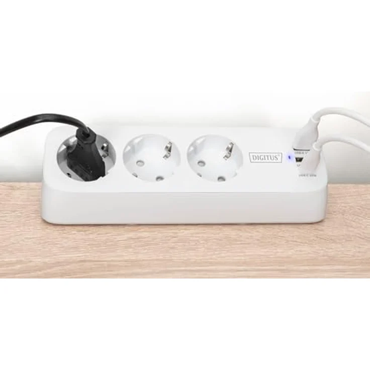 Digitus DA-70626 Tischsteckdose Weiß, 3 Schutzkontakt-Steckdosen mit 3 USB-Ladeanschlüssen und 1,5m Netzzuleitung – Bild 8