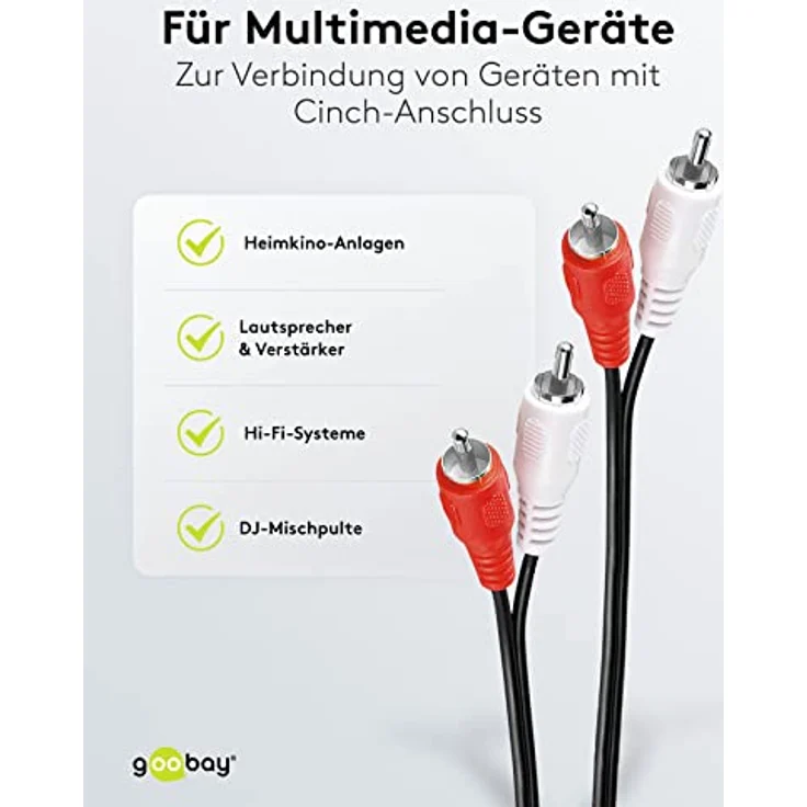 Goobay 50029 Cinch Audiokabel Stereo – Chinchkabel 2x Chinch Stecker (R / L) auf 2x Chinch Stecker (R / L) – 2,5 Meter – Bild 5
