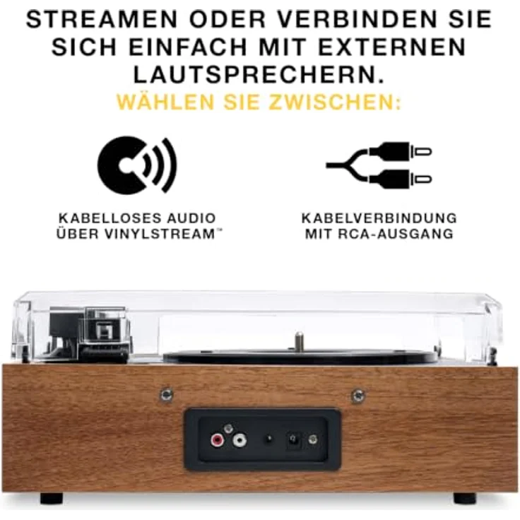 Victrola Eastwood II, halbautomatischer Plattenspieler mit Bluetooth, in Braun, inklusive Staubschutzdeckel – Bild 3